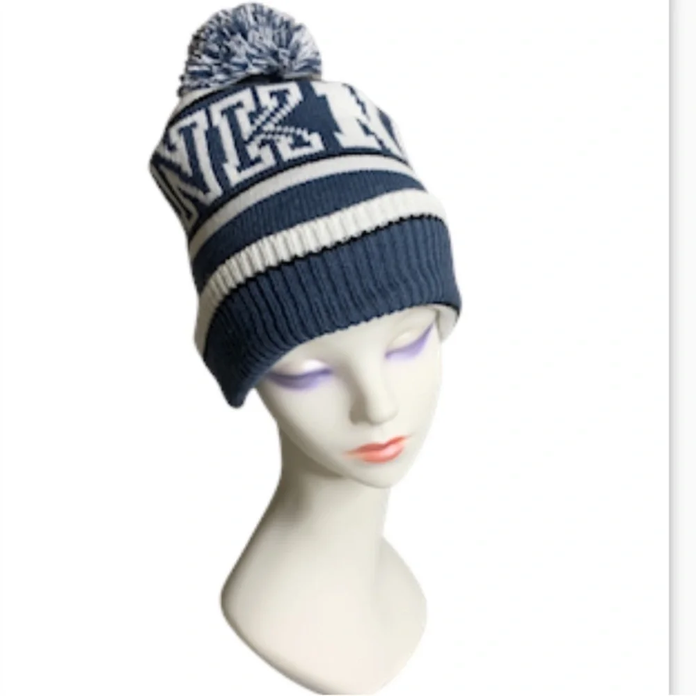 Victoria's Secret Lot Pink Nation Knit Beanies. Black White Gray Pom Logo